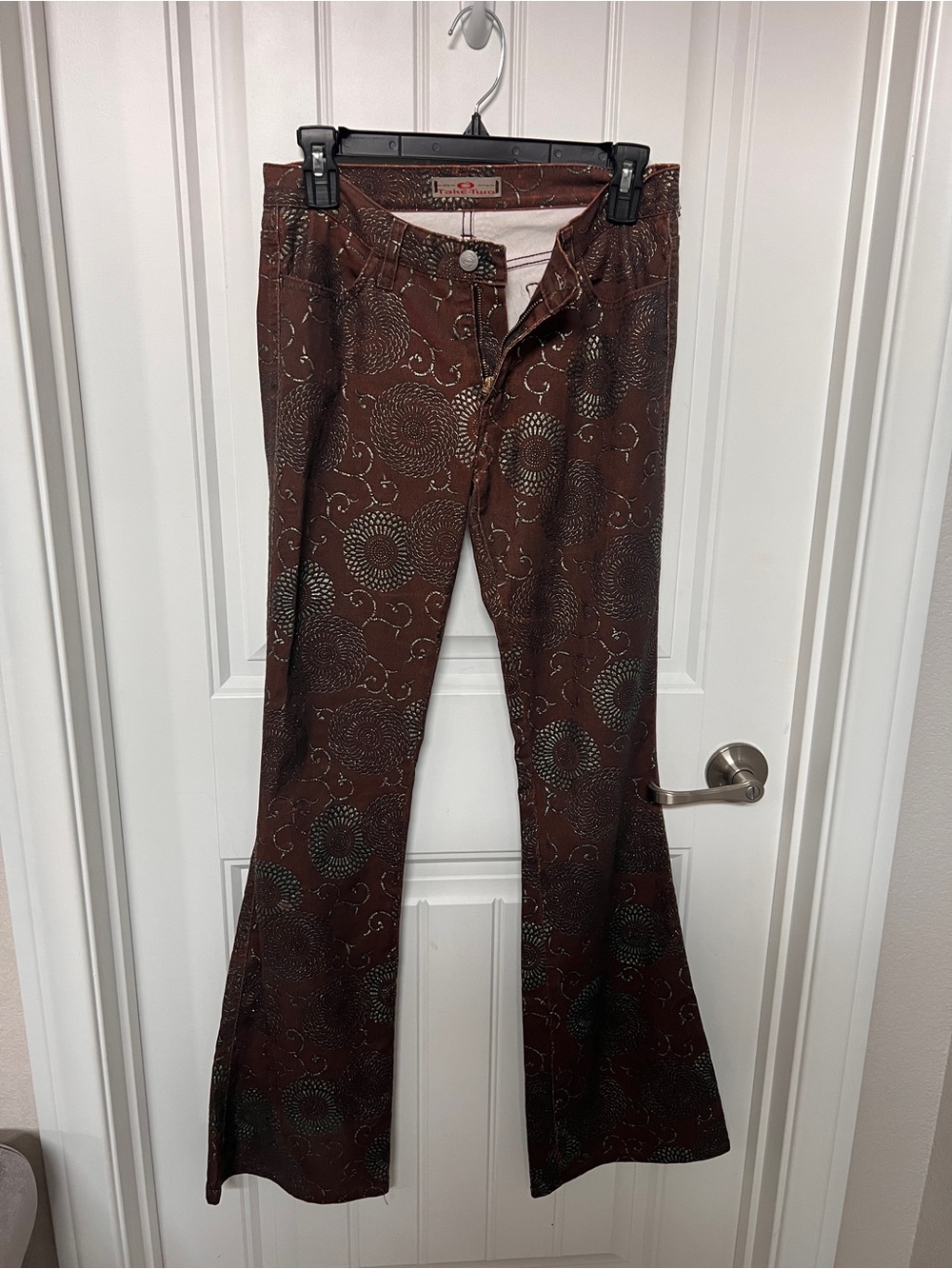 Brown Patterned Wide-Leg Jeans - Flare Style